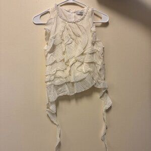 White frilly sleeveless blouse